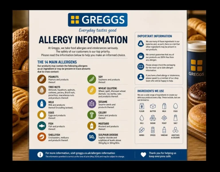 Greggs Bakery Allergy Information