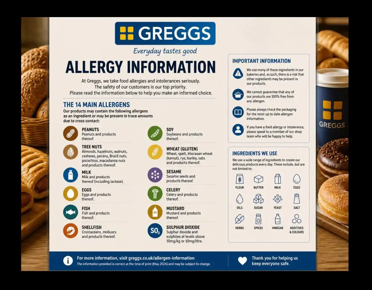 Greggs Bakery Allergy Information