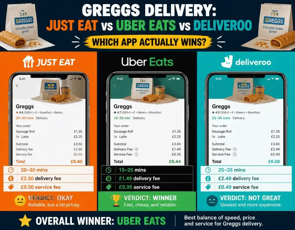 Greggs Delivery Just Eat vs Uber Eats vs Deliveroo
