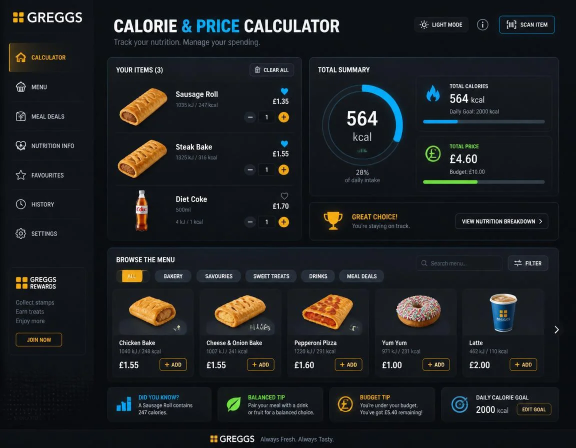 Greggs Calorie & Price Calculator