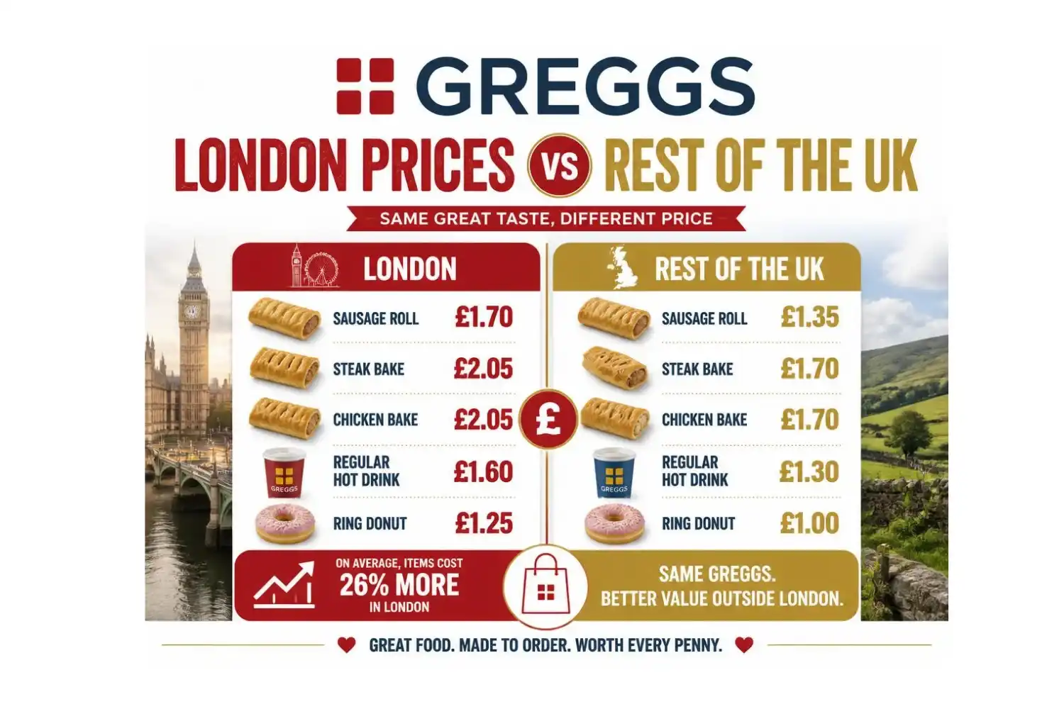 Greggs London Prices vs Rest of UK