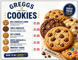 Greggs Cookies Menu