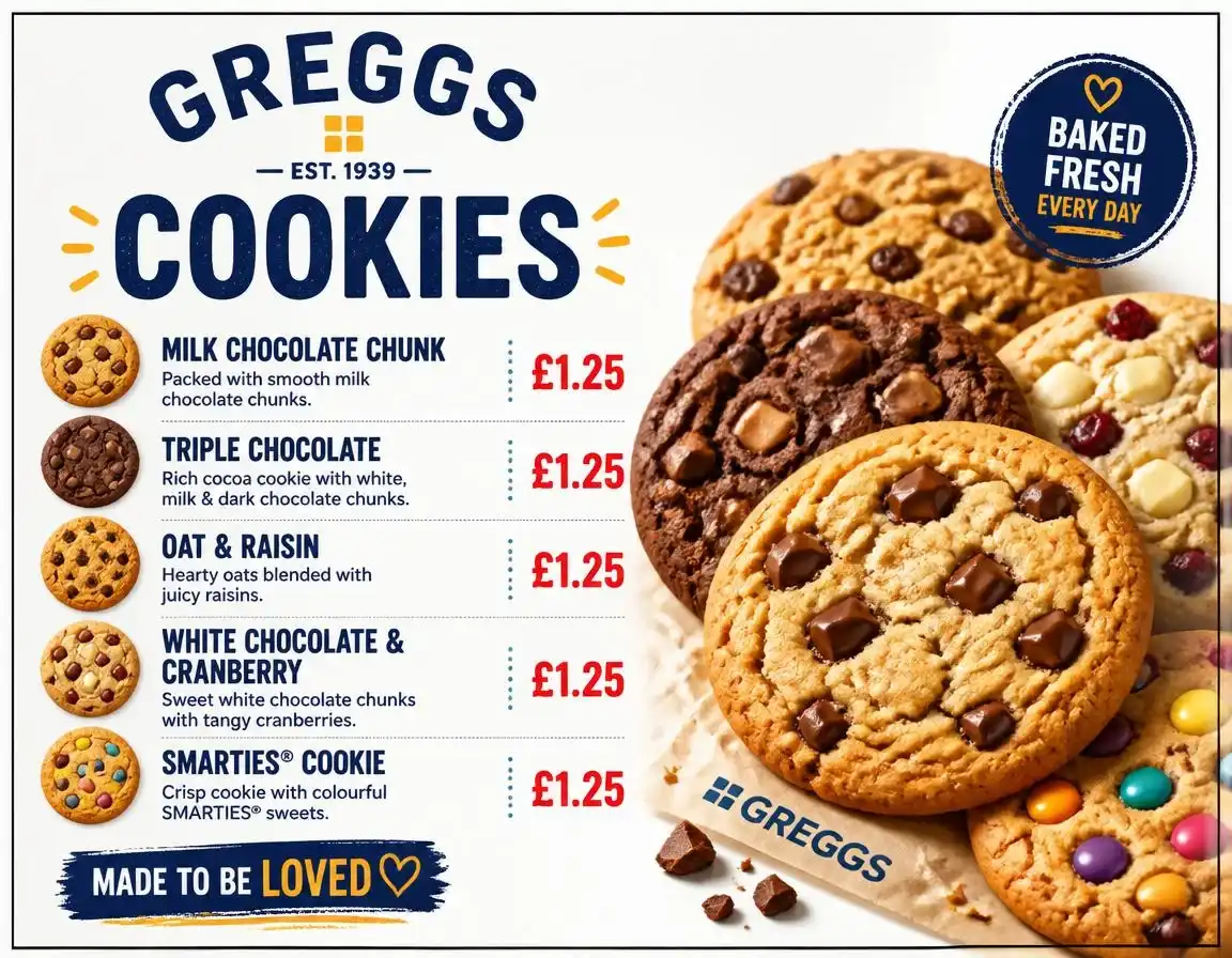 Greggs Cookies Menu