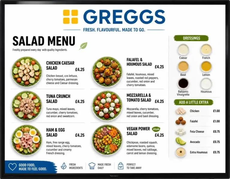 Greggs Salad Menu