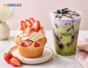 Greggs Strawberries & Cream Muffin and Blueberry Matcha