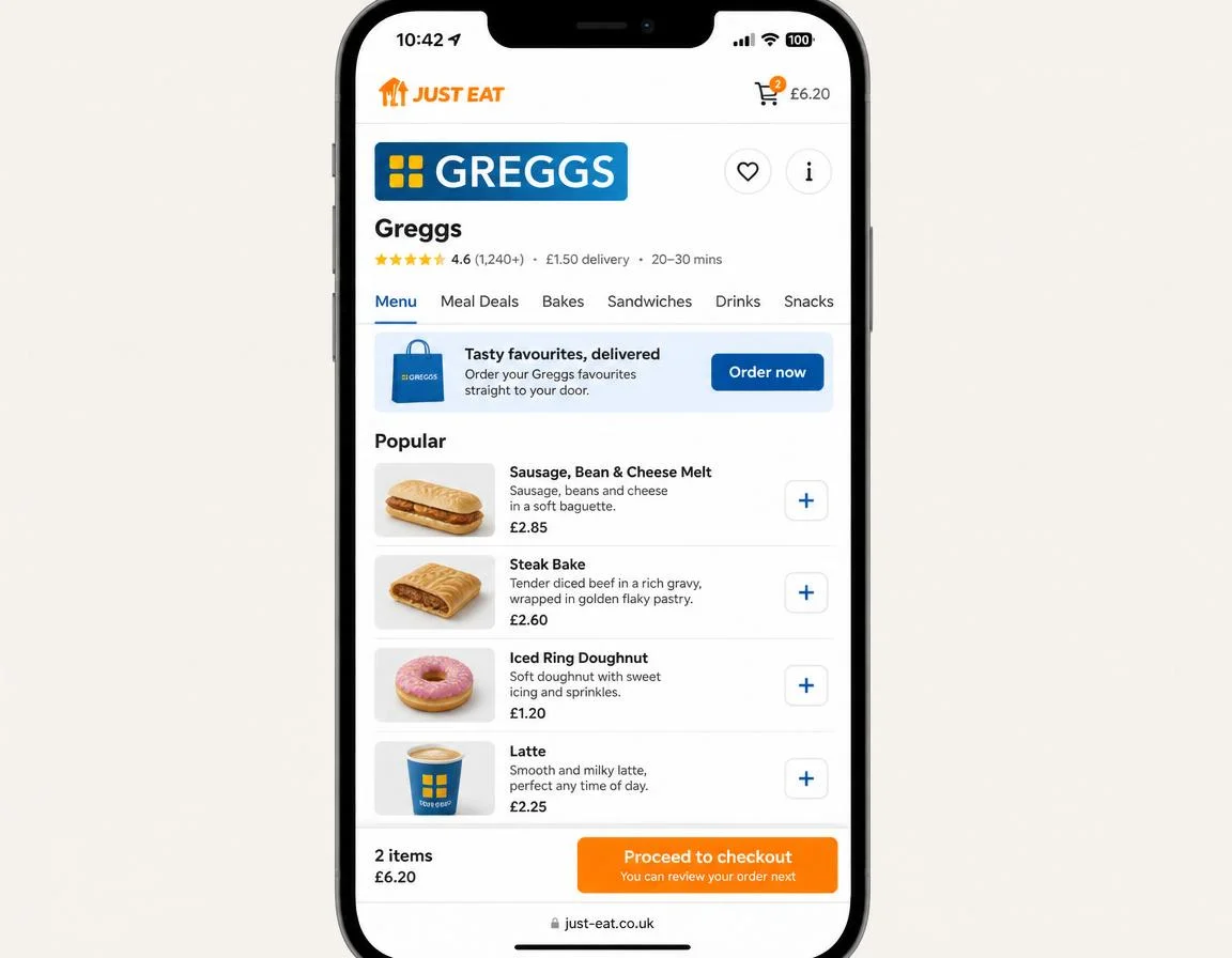 How to Order Greggs on Just Eat